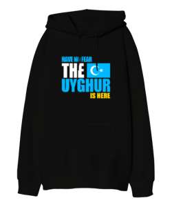 Doğu Türkistan,Uyghur,East Turkestan. Siyah Oversize Unisex Kapüşonlu Sweatshirt