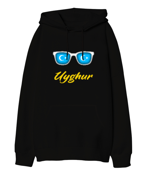 Tisho - Doğu Türkistan,Uyghur,East Turkestan. Siyah Oversize Unisex Kapüşonlu Sweatshirt