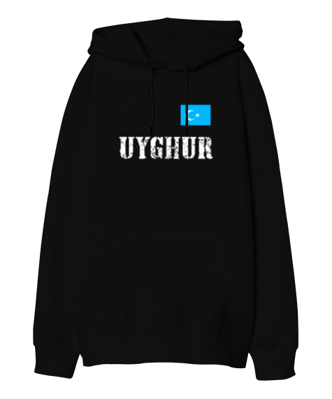 Tisho - Doğu Türkistan,Uyghur,East Turkestan. Siyah Oversize Unisex Kapüşonlu Sweatshirt