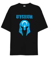 Doğu Türkistan,Uyghur,East Turkestan. Siyah Oversize Unisex Tişört - Thumbnail