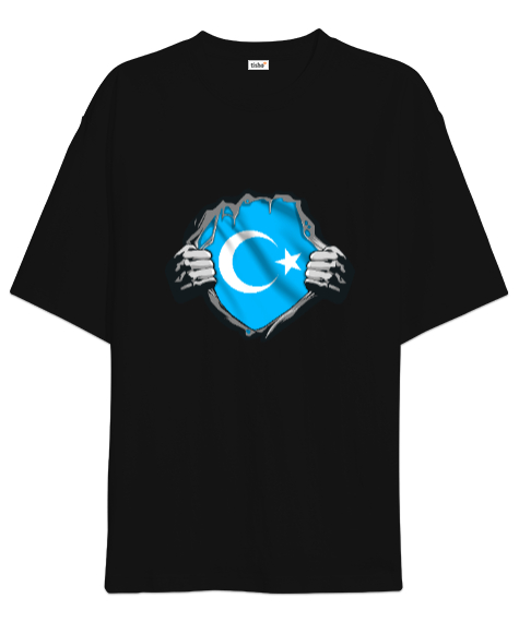 Tisho - Doğu Türkistan,Uyghur,East Turkestan. Siyah Oversize Unisex Tişört