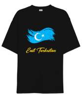 Doğu Türkistan,Uyghur,East Turkestan. Siyah Oversize Unisex Tişört - Thumbnail