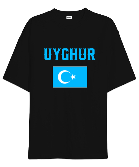 Tisho - Doğu Türkistan,Uyghur,East Turkestan. Siyah Oversize Unisex Tişört