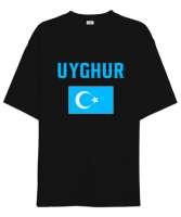 Doğu Türkistan,Uyghur,East Turkestan. Siyah Oversize Unisex Tişört - Thumbnail