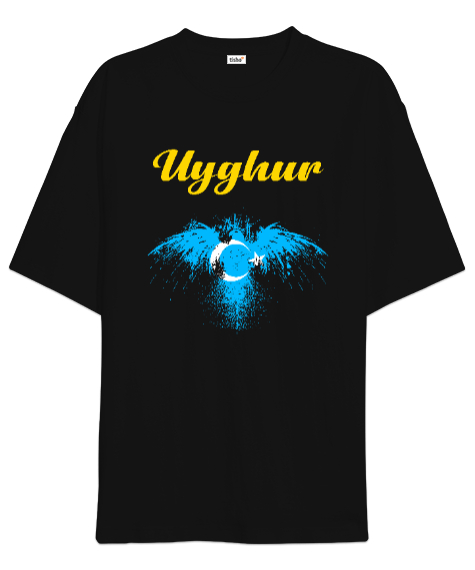 Tisho - Doğu Türkistan,Uyghur,East Turkestan. Siyah Oversize Unisex Tişört