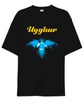 Doğu Türkistan,Uyghur,East Turkestan. Siyah Oversize Unisex Tişört - Thumbnail