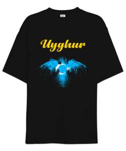 Doğu Türkistan,Uyghur,East Turkestan. Siyah Oversize Unisex Tişört