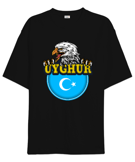 Tisho - Doğu Türkistan,Uyghur,East Turkestan. Siyah Oversize Unisex Tişört