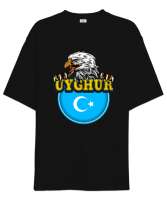 Doğu Türkistan,Uyghur,East Turkestan. Siyah Oversize Unisex Tişört - Thumbnail