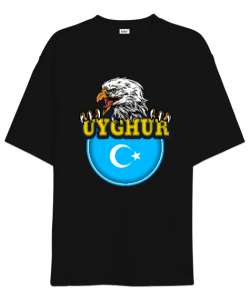 Doğu Türkistan,Uyghur,East Turkestan. Siyah Oversize Unisex Tişört