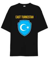 Doğu Türkistan,Uyghur,East Turkestan. Siyah Oversize Unisex Tişört - Thumbnail