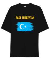 Doğu Türkistan,Uyghur,East Turkestan. Siyah Oversize Unisex Tişört - Thumbnail