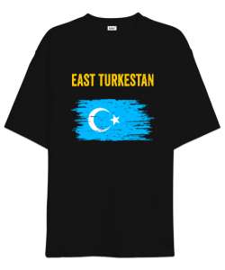 Doğu Türkistan,Uyghur,East Turkestan. Siyah Oversize Unisex Tişört