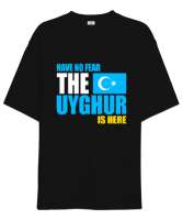 Doğu Türkistan,Uyghur,East Turkestan. Siyah Oversize Unisex Tişört - Thumbnail