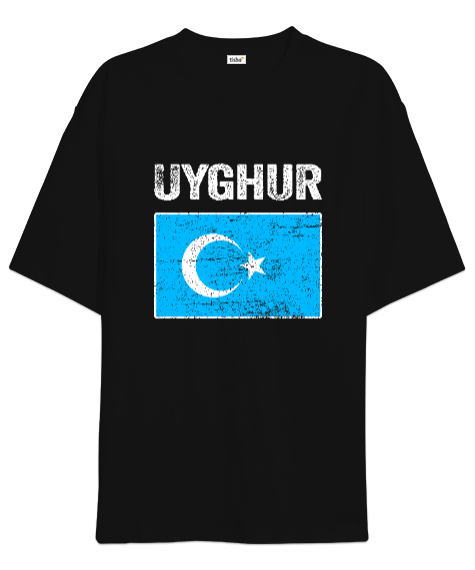 Tisho - Doğu Türkistan,Uyghur,East Turkestan. Siyah Oversize Unisex Tişört