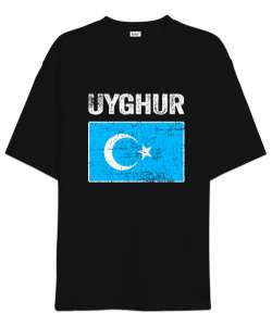 Doğu Türkistan,Uyghur,East Turkestan. Siyah Oversize Unisex Tişört