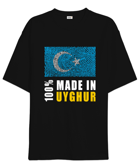 Tisho - Doğu Türkistan,Uyghur,East Turkestan. Siyah Oversize Unisex Tişört