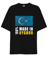 Doğu Türkistan,Uyghur,East Turkestan. Siyah Oversize Unisex Tişört - Thumbnail