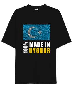 Doğu Türkistan,Uyghur,East Turkestan. Siyah Oversize Unisex Tişört