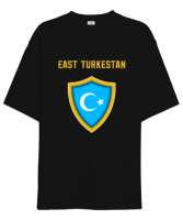 Doğu Türkistan,Uyghur,East Turkestan. Siyah Oversize Unisex Tişört - Thumbnail