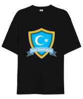 Doğu Türkistan,Uyghur,East Turkestan. Siyah Oversize Unisex Tişört - Thumbnail