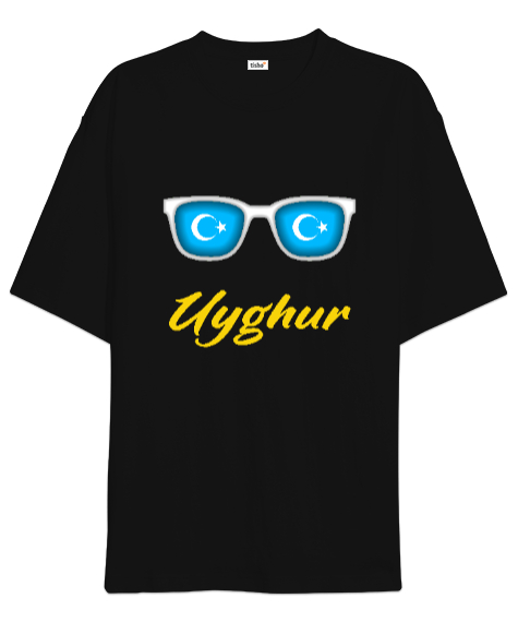 Tisho - Doğu Türkistan,Uyghur,East Turkestan. Siyah Oversize Unisex Tişört