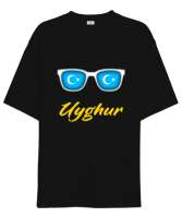 Doğu Türkistan,Uyghur,East Turkestan. Siyah Oversize Unisex Tişört - Thumbnail