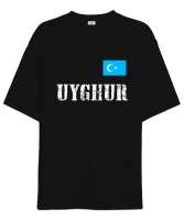 Doğu Türkistan,Uyghur,East Turkestan. Siyah Oversize Unisex Tişört - Thumbnail