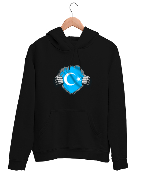 Tisho - Doğu Türkistan,Uyghur,East Turkestan. Siyah Unisex Kapşonlu Sweatshirt