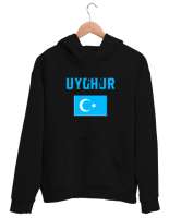 Doğu Türkistan,Uyghur,East Turkestan. Siyah Unisex Kapşonlu Sweatshirt - Thumbnail