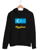 Doğu Türkistan,Uyghur,East Turkestan. Siyah Unisex Kapşonlu Sweatshirt - Thumbnail