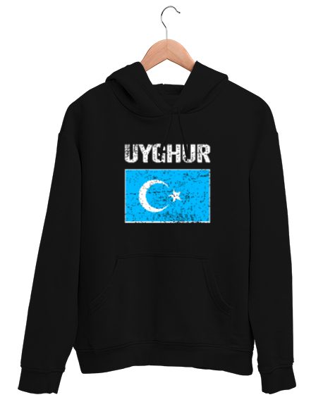 Tisho - Doğu Türkistan,Uyghur,East Turkestan. Siyah Unisex Kapşonlu Sweatshirt