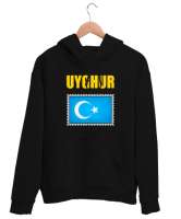 Doğu Türkistan,Uyghur,East Turkestan. Siyah Unisex Kapşonlu Sweatshirt - Thumbnail