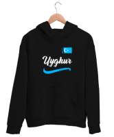 Doğu Türkistan,Uyghur,East Turkestan. Siyah Unisex Kapşonlu Sweatshirt - Thumbnail