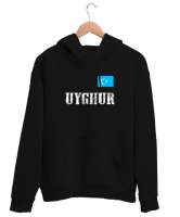 Doğu Türkistan,Uyghur,East Turkestan. Siyah Unisex Kapşonlu Sweatshirt - Thumbnail