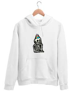 Doğum Günü İskeleti Beyaz Unisex Kapşonlu Sweatshirt