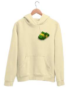 Dolar ve dinozorlu tasarım Krem Unisex Kapşonlu Sweatshirt