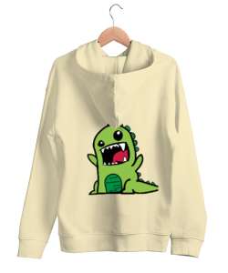 Dolar ve dinozorlu tasarım Krem Unisex Kapşonlu Sweatshirt