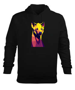 Donuk bakışlı altın bozkurt Siyah Erkek Kapüşonlu Hoodie Sweatshirt