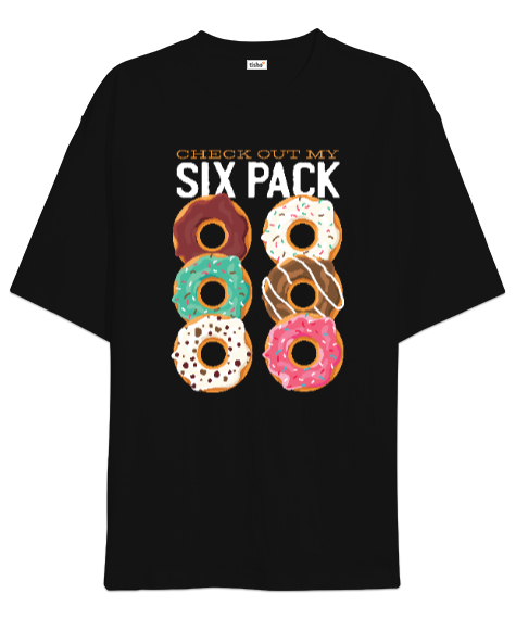 Tisho - Donut Six Pack Siyah Oversize Unisex Tişört