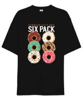 Donut Six Pack Siyah Oversize Unisex Tişört - Thumbnail