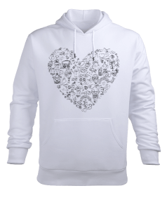 DOODLE AŞK Erkek Kapüşonlu Hoodie Sweatshirt