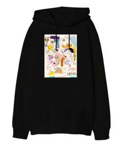 Doodle Fantastik Çizim V2 Siyah Oversize Unisex Kapüşonlu Sweatshirt