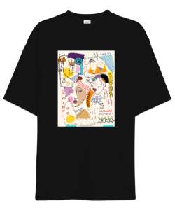 Doodle Fantastik Çizim V2 Siyah Oversize Unisex Tişört