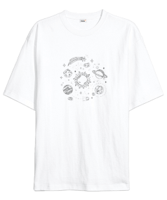 Doodle sanatı beyaz kadın oversize tişört Oversize Unisex Tişört