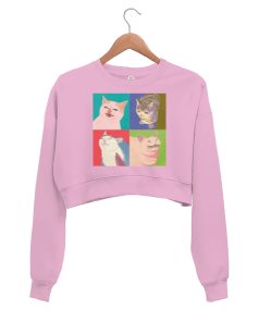 Dört kedi Kadın Crop Sweatshirt