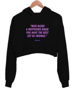 Dost Koleksiyonu Siyah Kadın Crop Hoodie Kapüşonlu Sweatshirt