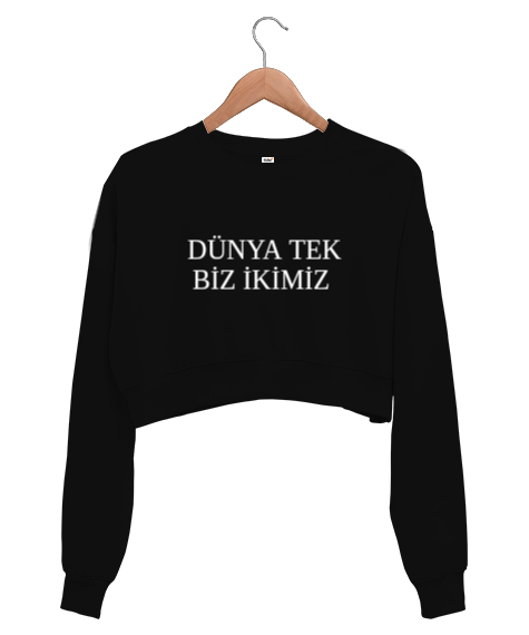 Dostluk Siyah Kadın Crop Sweatshirt