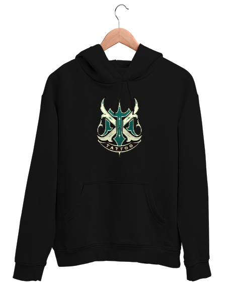 Tisho - Dövme Şekil - Tattoo Siyah Unisex Kapşonlu Sweatshirt