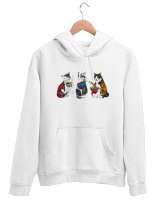 Dövmeli Hippi Kediler - Cat Beyaz Unisex Kapşonlu Sweatshirt - Thumbnail